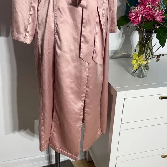 Rose Satin Longline Trench Coat with Tie Belt - Picture 3 of 10